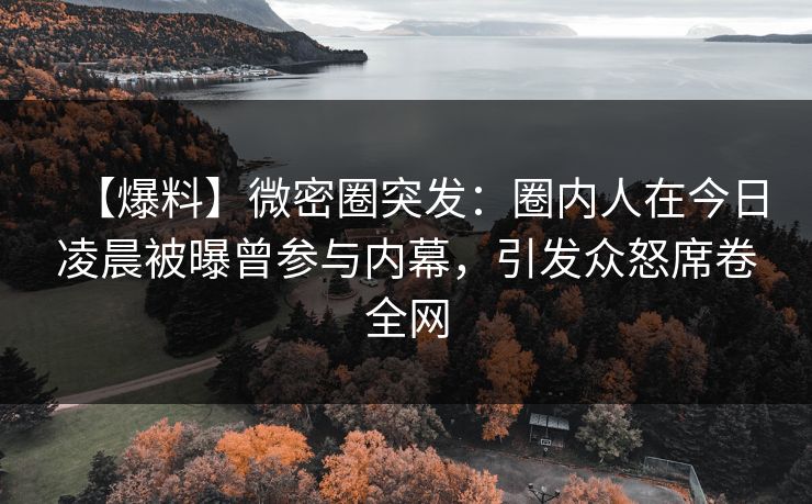 【爆料】微密圈突发：圈内人在今日凌晨被曝曾参与内幕，引发众怒席卷全网